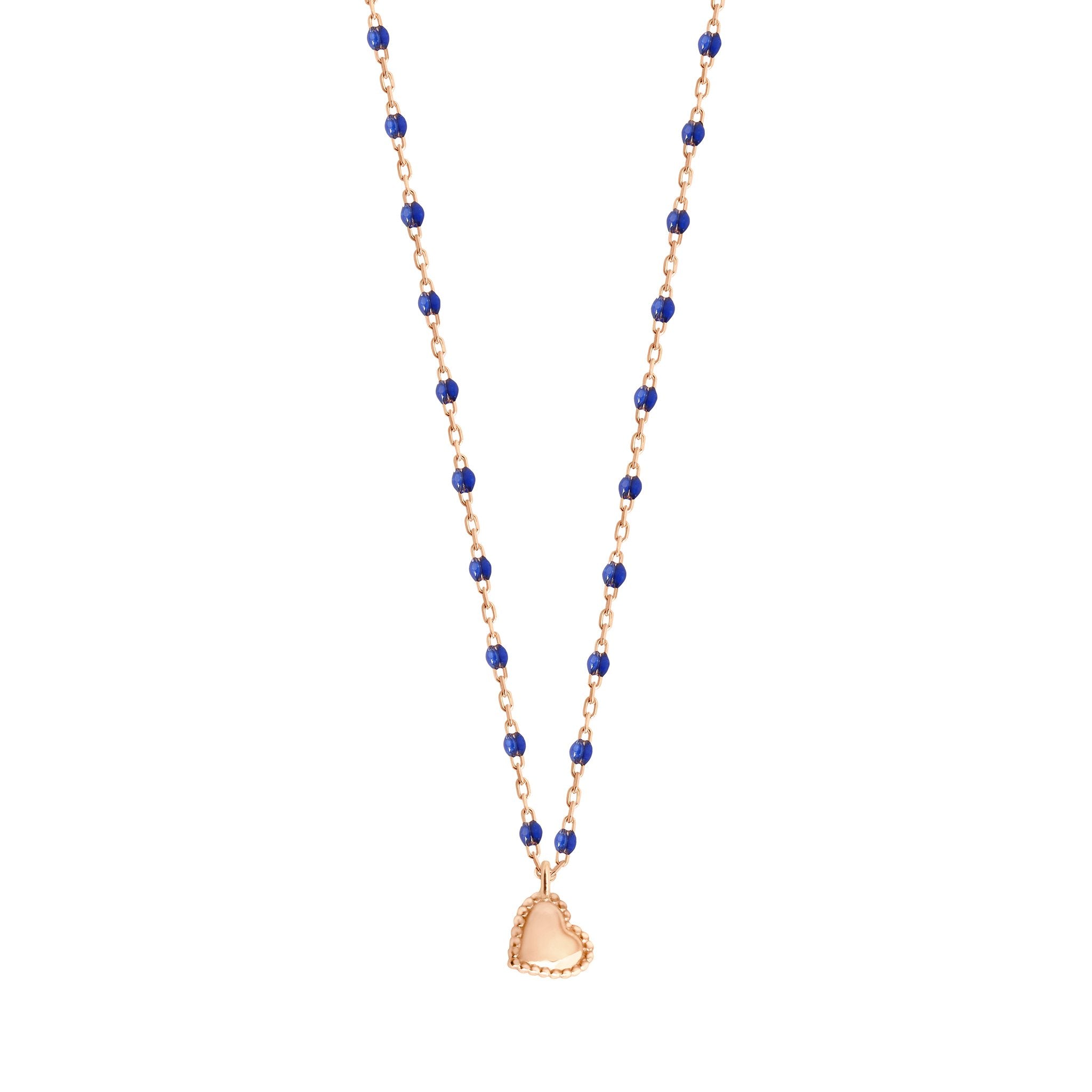 Gigi Clozeau - Collier Lucky Coeur, or rose et mini perles de résine prusse, 40 cm
