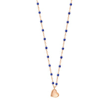 Gigi Clozeau - Collier Lucky Coeur, or rose et mini perles de résine prusse, 40 cm