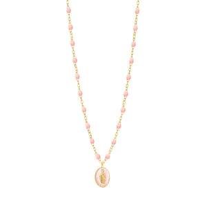 Gigi Clozeau - Collier Madone résine rose bébé, or jaune, 42 cm