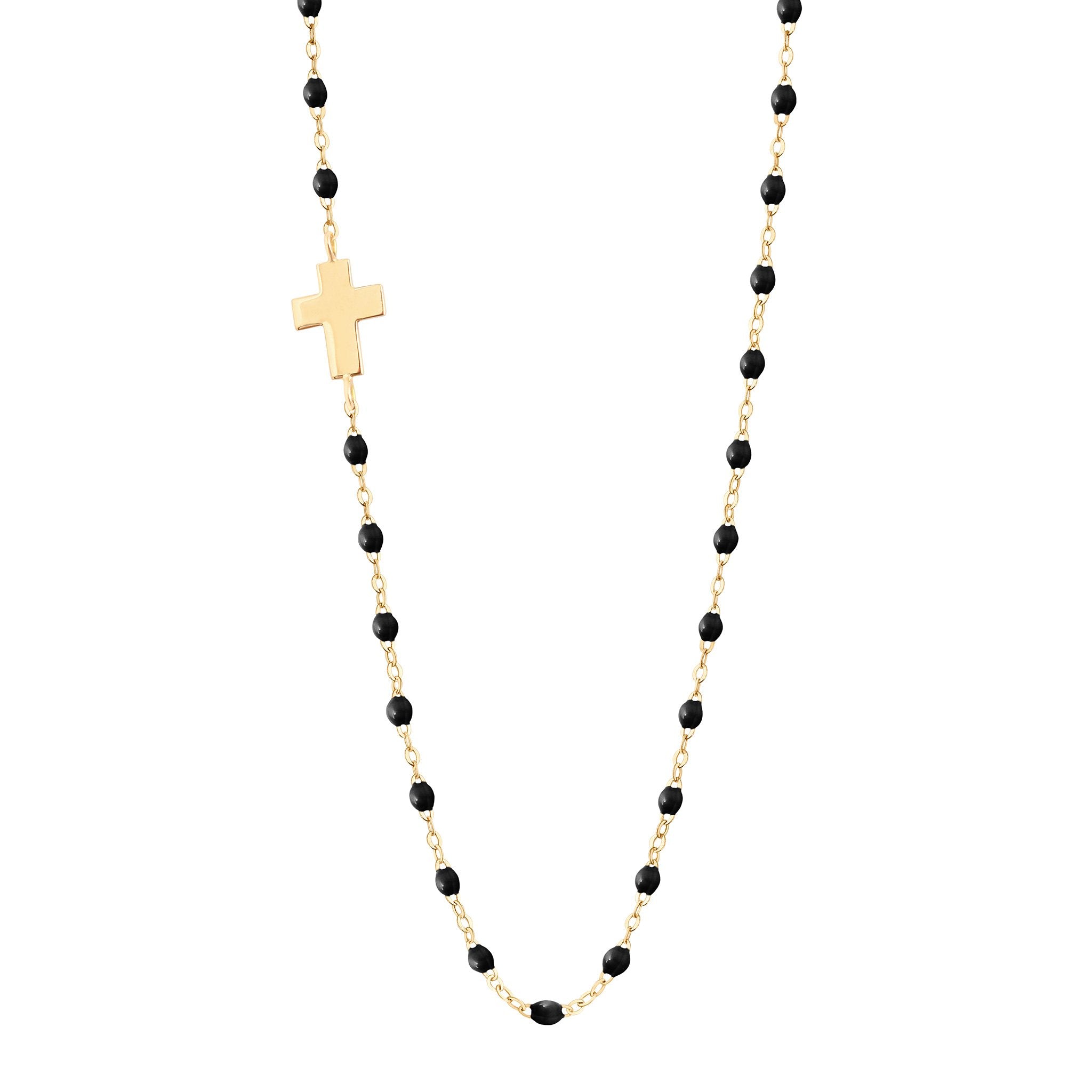 Gigi Clozeau - Collier noir Croix de côté, or jaune, 42 cm