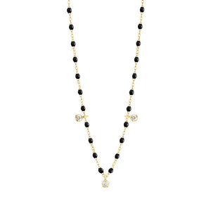 Gigi Clozeau - Collier noir Gigi Suprême, or jaune, 3 diamants, 45 cm