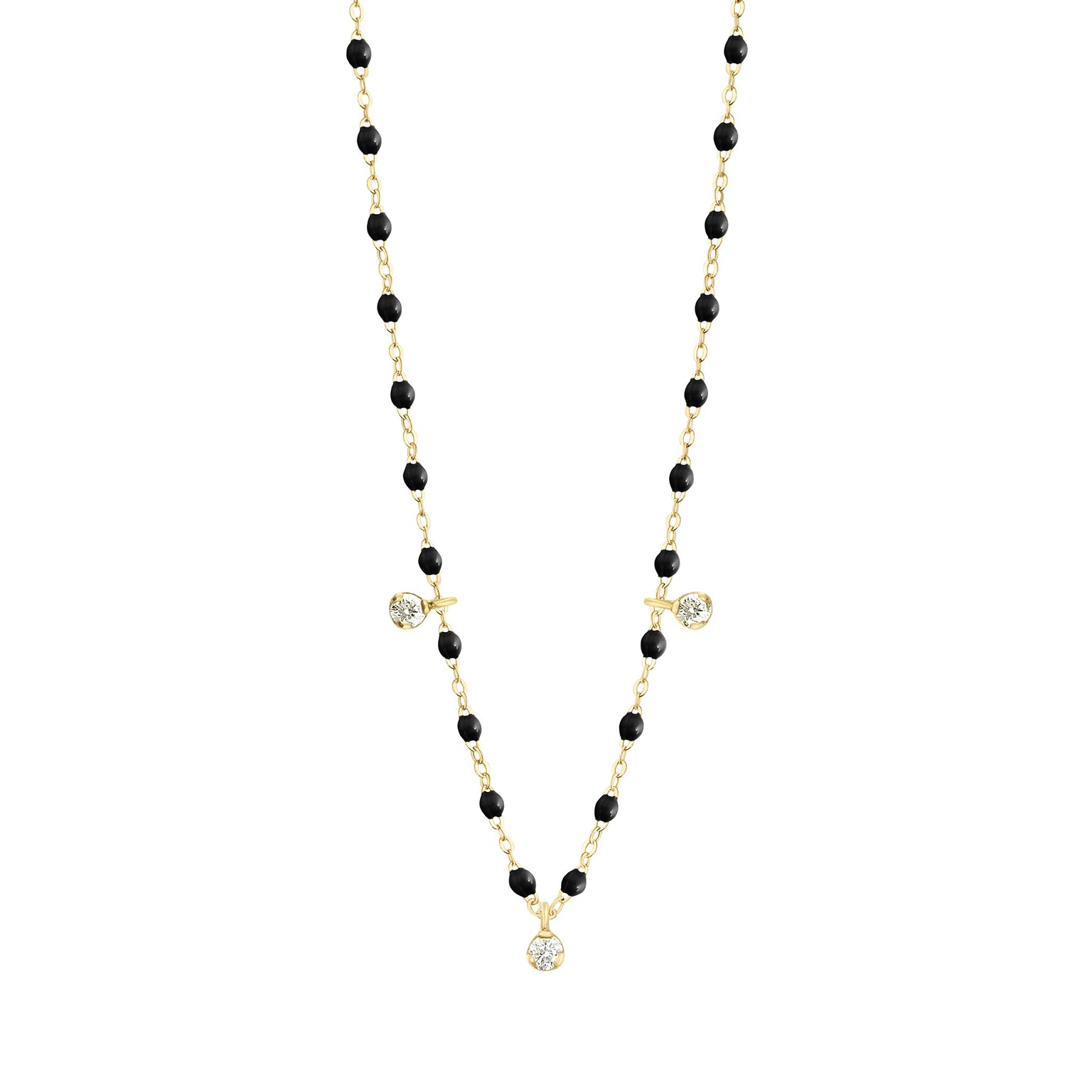 Gigi Clozeau - Collier noir Gigi Suprême, or jaune, 3 diamants, 45 cm