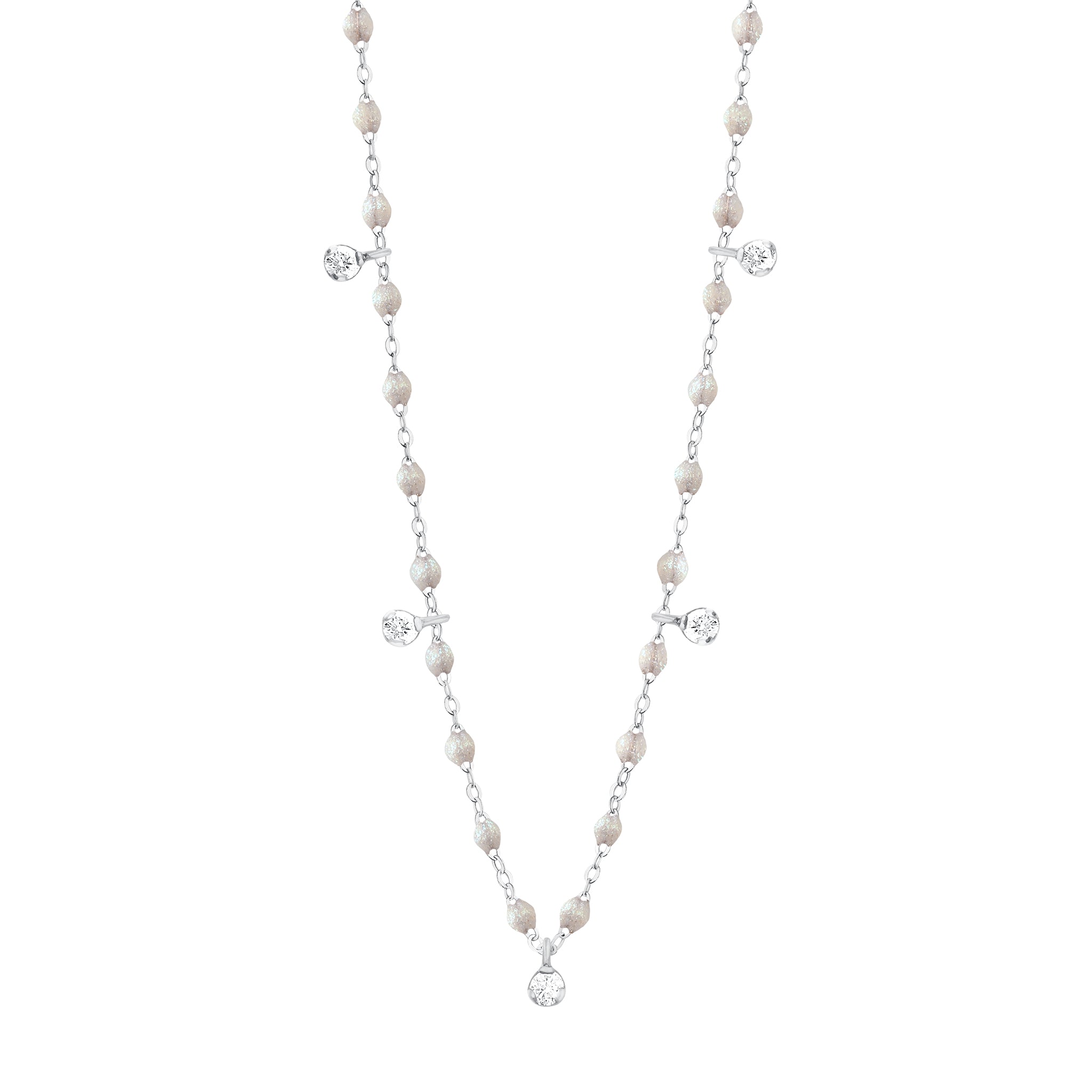 Gigi Clozeau - Collier opale Gigi Suprême, or blanc, 5 diamants, 45 cm