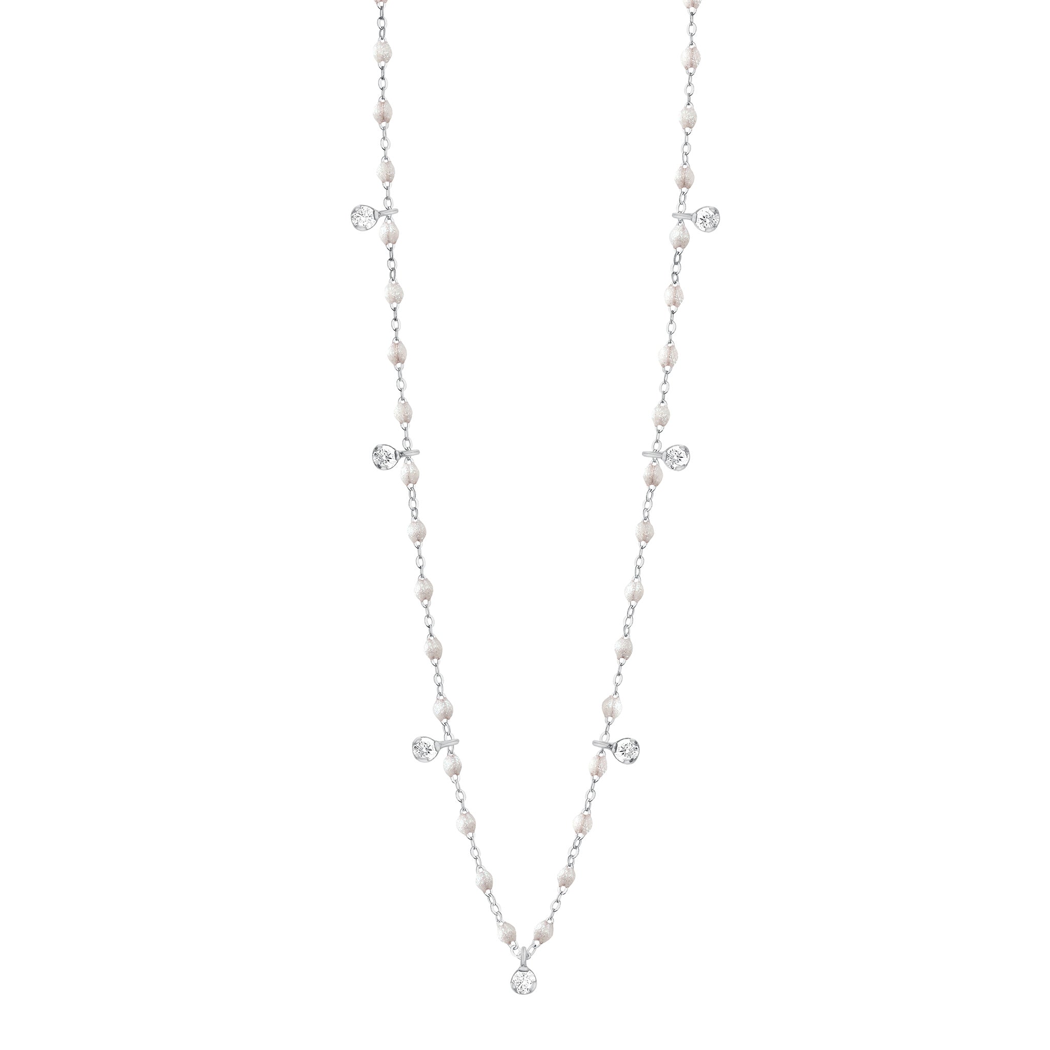 Gigi Clozeau - Collier opale Gigi Suprême, or blanc, 7 diamants, 50 cm