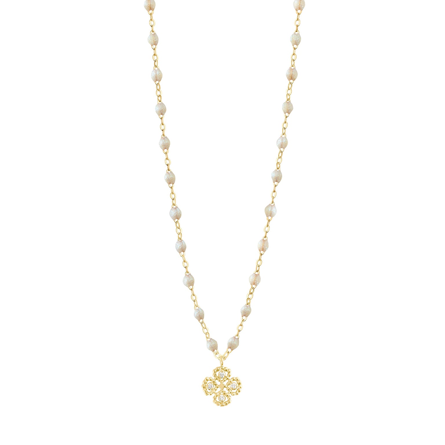 Gigi Clozeau - Collier opale Lucky Trèfle, diamants, or jaune, 42 cm