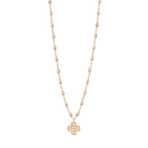 Gigi Clozeau - Collier opale Lucky Trèfle, diamants, or rose, 42 cm
