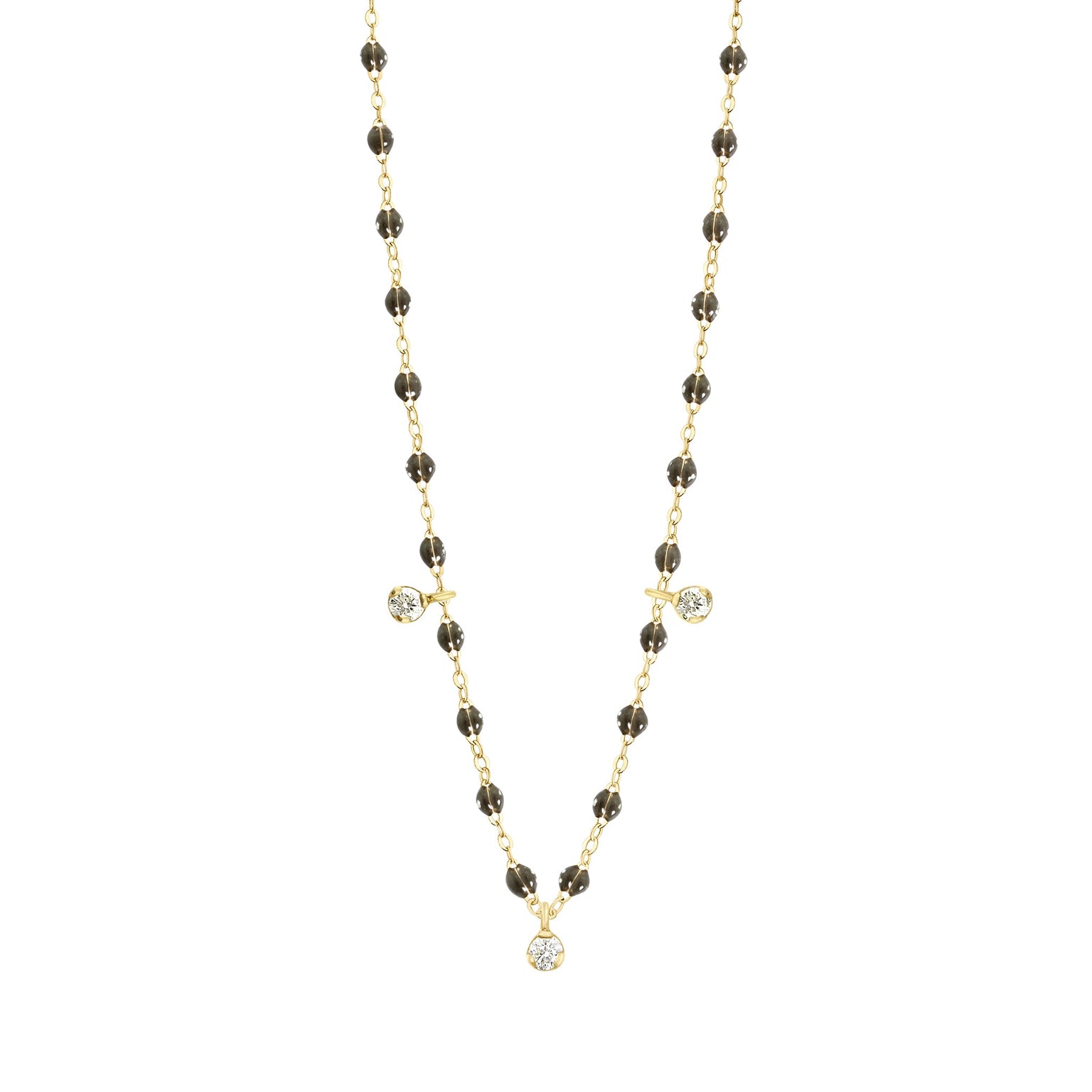 Gigi Clozeau - Collier quartz Gigi Suprême, or jaune, 3 diamants, 45 cm