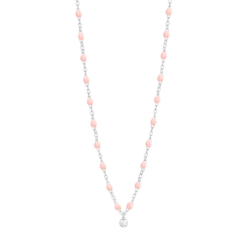 Gigi Clozeau - Collier rose bébé Gigi Suprême, or blanc, 1 diamant, 42 cm