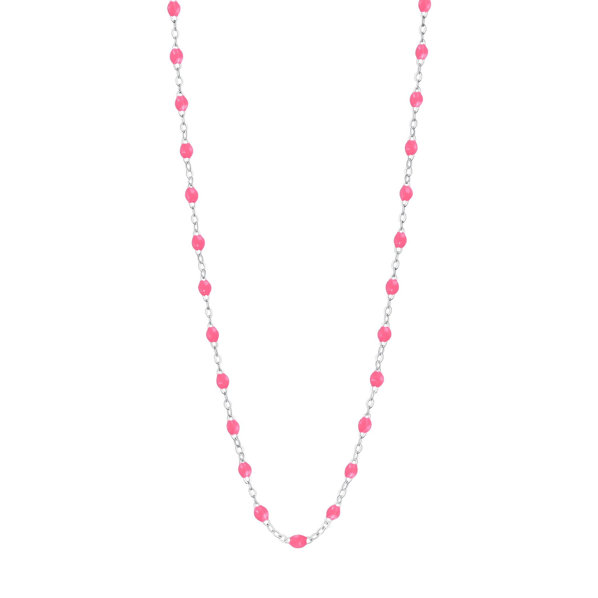 Gigi Clozeau - Collier rose fluo Classique Gigi, or blanc, 45 cm