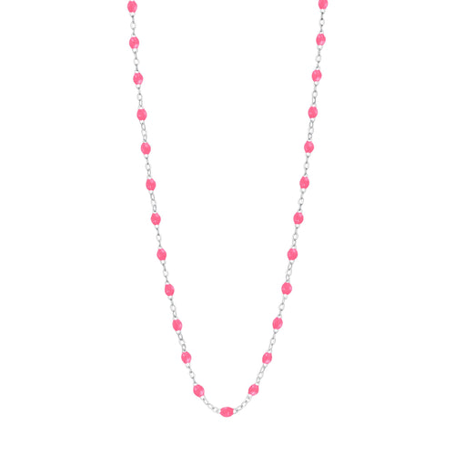 Gigi Clozeau - Collier rose fluo Classique Gigi, or blanc, 42 cm