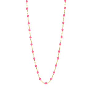 Gigi Clozeau - Collier rose fluo Classique Gigi, or jaune, 45 cm