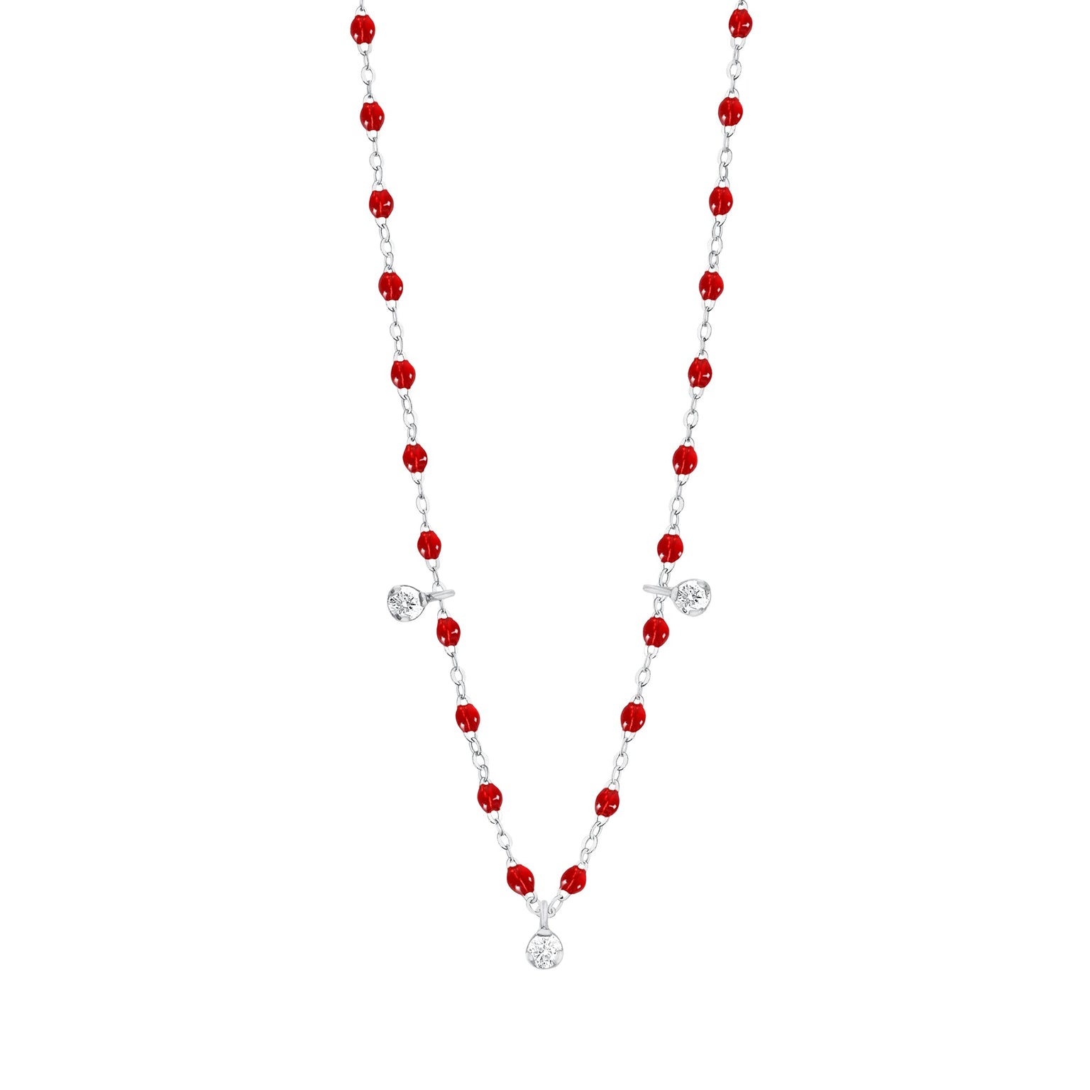 Gigi Clozeau - Collier rubis Gigi Suprême, or blanc, 3 diamants, 45 cm