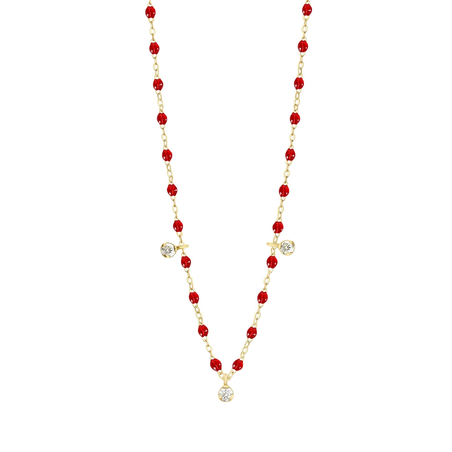 Gigi Clozeau - Collier rubis Gigi Suprême, or jaune, 3 diamants, 45 cm