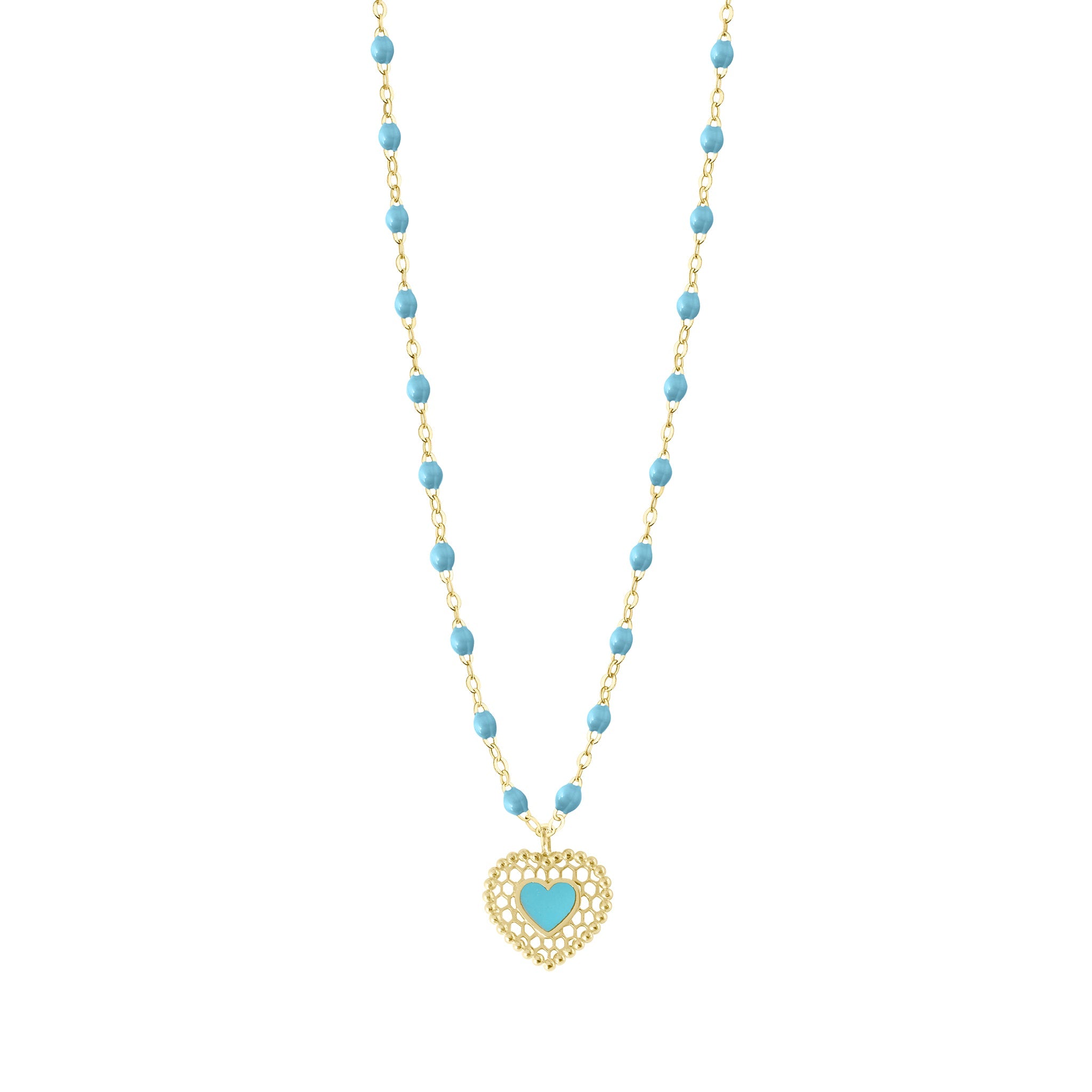Gigi Clozeau - Collier turquoise Cœur Dentelle, or jaune, 42 cm