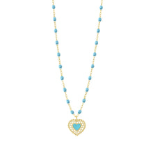 Gigi Clozeau - Collier turquoise Cœur Dentelle, or jaune, 42 cm