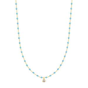 Gigi Clozeau - Collier turquoise Mini Gigi, or jaune, 1 diamant, 40 cm