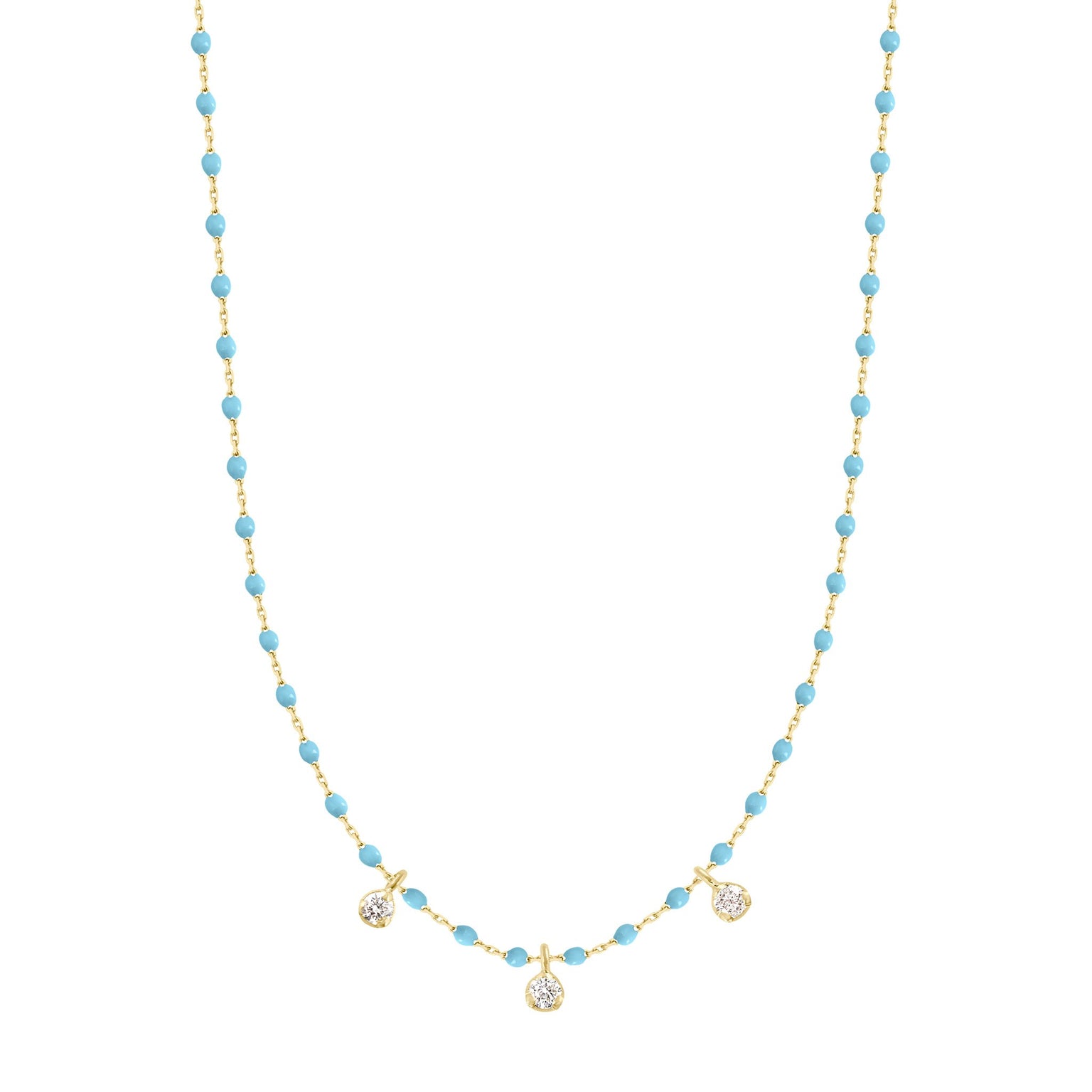 Gigi Clozeau - Collier turquoise Mini Gigi, or jaune, 3 diamants, 42 cm