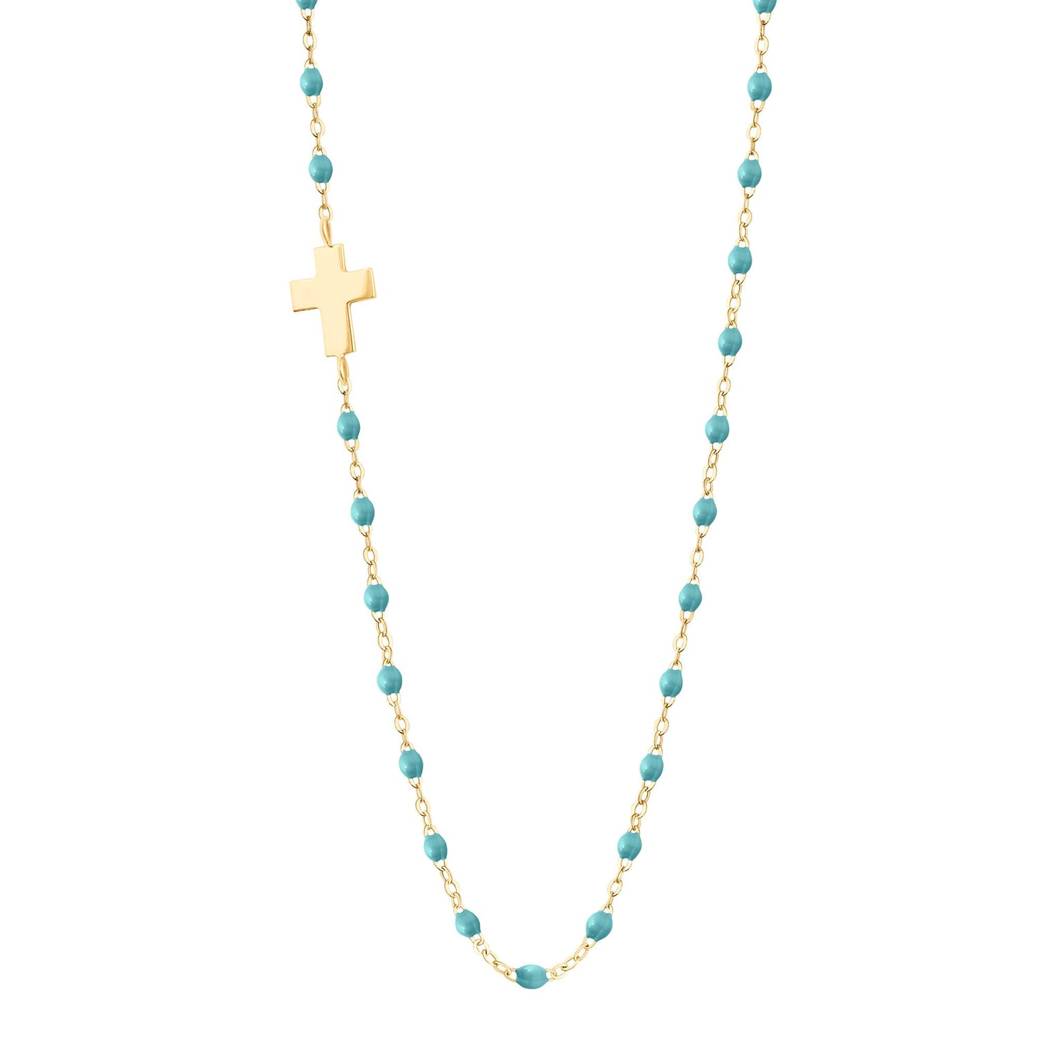 Gigi Clozeau - Collier turquoise vert Croix de côté, or jaune, 42 cm