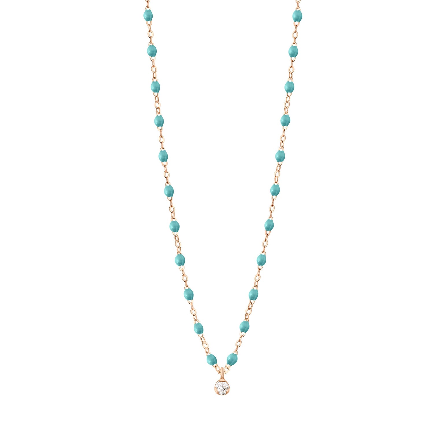 Gigi Clozeau - Collier turquoise vert Gigi Suprême, or rose, 1 diamant, 42 cm