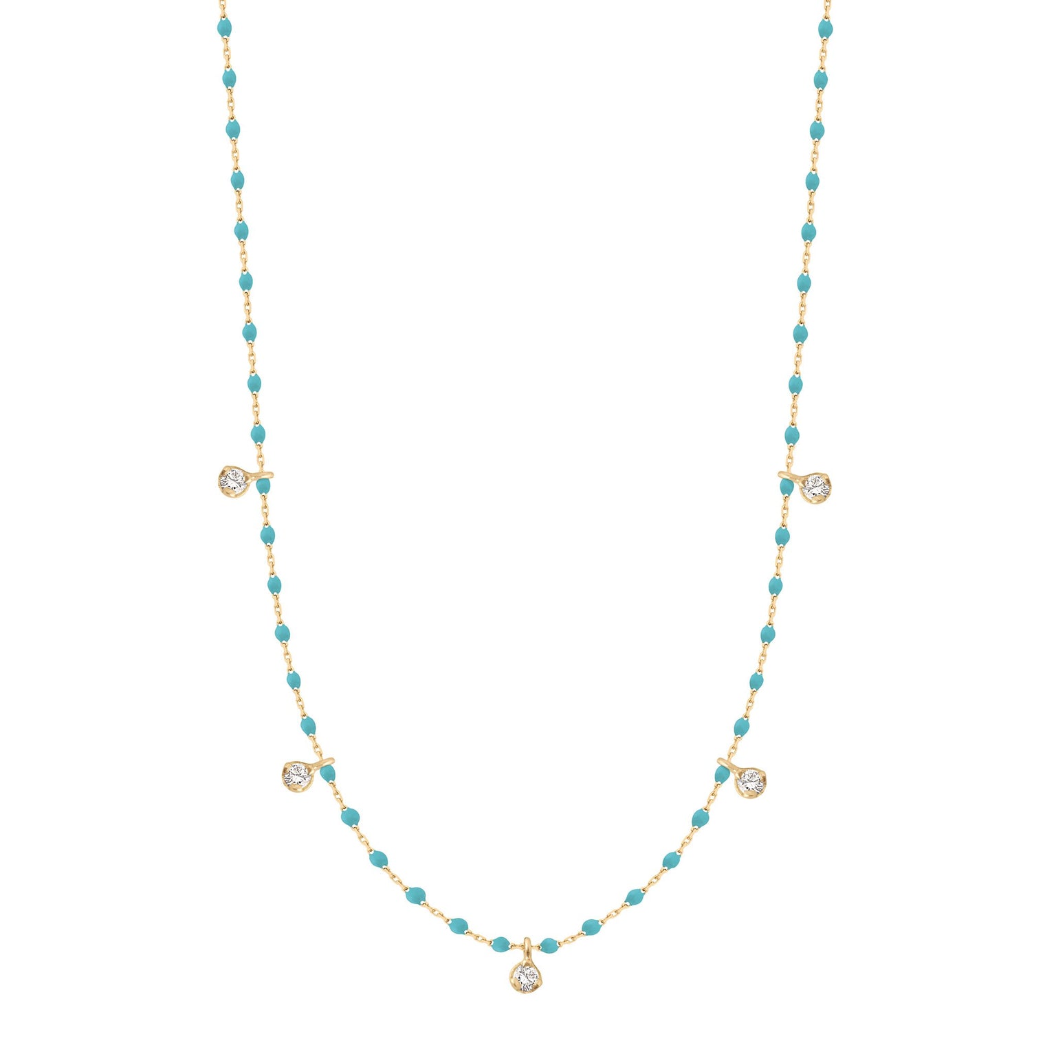 Gigi Clozeau - Collier turquoise vert Mini Gigi, or jaune, 5 diamants, 55 cm
