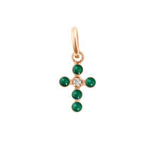 Gigi Clozeau - Pendentif émeraude Croix Perlée, or rose, 1 diamant