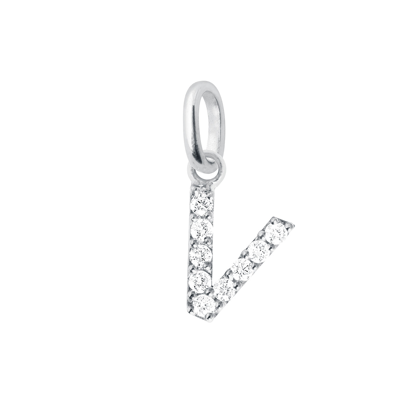 Gigi Clozeau - Pendentif Lucky Letter V, or blanc, diamants