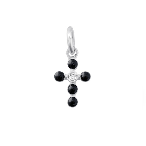 Gigi Clozeau - Pendentif noir Croix Perlée, or blanc, 1 diamant