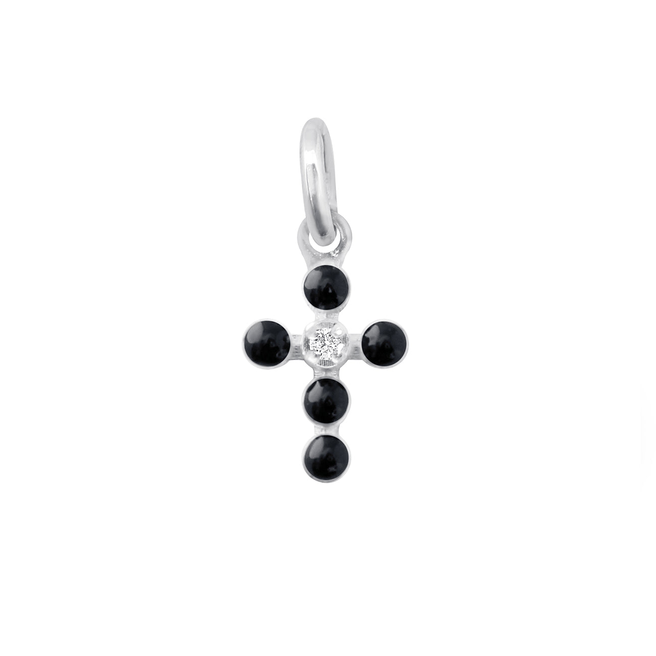Gigi Clozeau - Pendentif noir Croix Perlée, or blanc, 1 diamant
