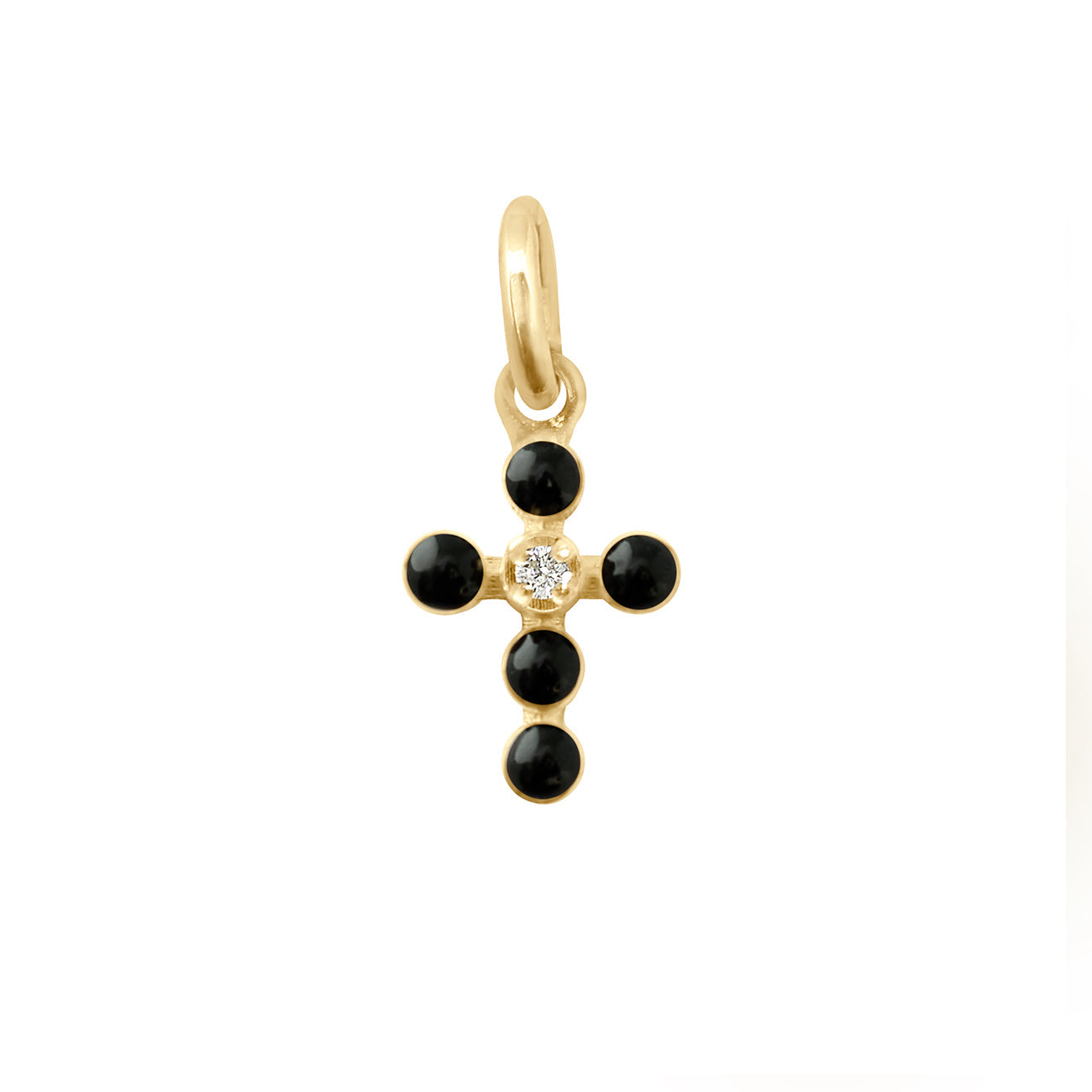 Gigi Clozeau - Pendentif noir Croix Perlée, or jaune, 1 diamant