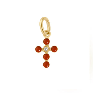 Gigi Clozeau - Pendentif rubis Croix Perlée, or jaune, 1 diamant
