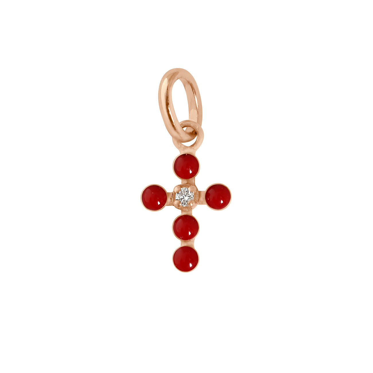 Gigi Clozeau - Pendentif rubis Croix Perlée, or rose, 1 diamant
